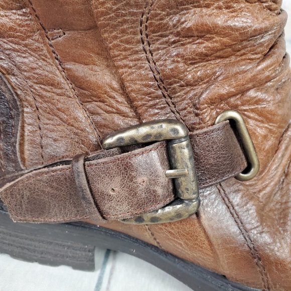 Earth Jericho Leather Moto Biker Ankle Boots Chesnut Brown Ombre Size 10 - Picture 7 of 14